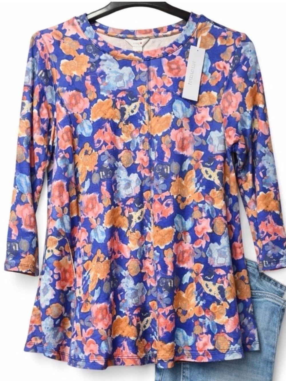 INTRO Floral Stretch Pull-Over Tunic Top NWT $39